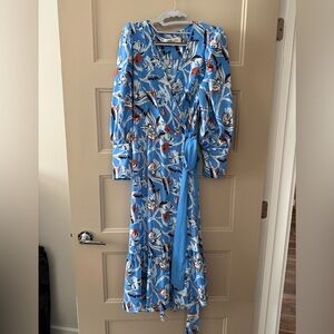 DVF Blade Printed Crepe Midi Wrap Dress In Blue